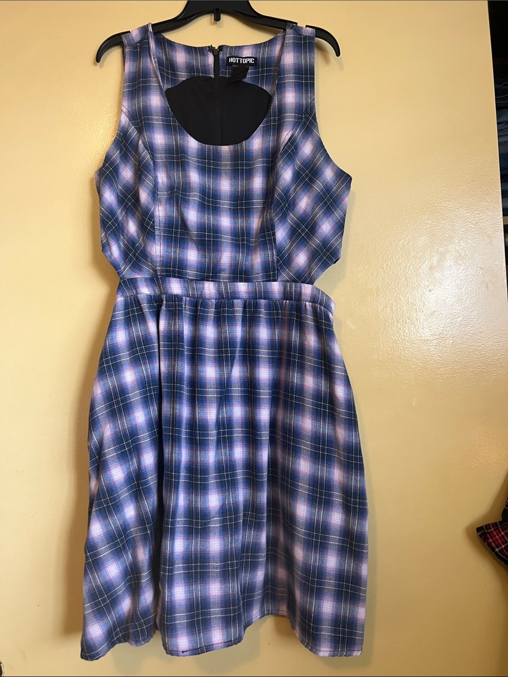 Hot Topic Purple and Navy Plaid Cutout Skater Dress
